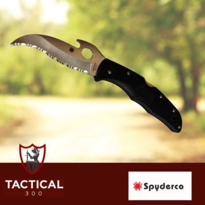 Spyderco C12SBK2W Matriarch 2 knife with black FRN handle, fully serrated VG-10 reverse “S” blade, and Emerson Wave opener for rapid deployment.