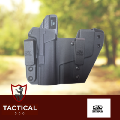 Buffalo River IWB Kydex Holster with integrated mag pouch for Glock 19/19X/23/32/44 – right-hand draw, slim concealed carry design, durable thermoplastic build.