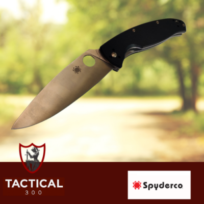 Spyderco Resilience C142GP folding knife with black G-10 handle and satin-finished 8Cr13MoV stainless steel blade, featuring a liner lock and four-position pocket clip.