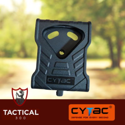 Cytac Quick Adjust Belt Loop attachment in black, made from durable polymer, designed to fit 1.75-inch belts and compatible with ThumbSmart Gen 2 and F-Seeder holsters."