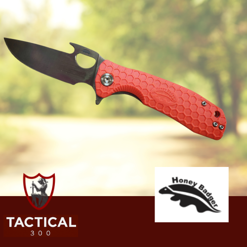 Honey Badger Opener Medium – Orange HB1066 folding knife for left or right hand users with textured handle"