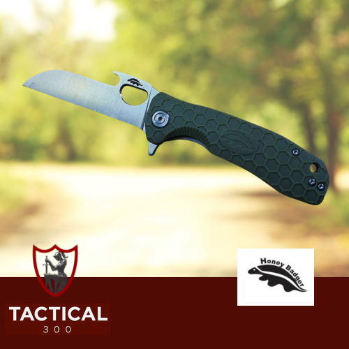 Honey Badger HB1213 Tong Medium Green – folding spear-point knife with green textured handle"