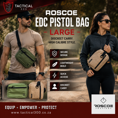 EDC Blush Khaki pistol bag open to show padded pistol compartment, magazine sleeves, internal pockets and adjustable shoulder strap.