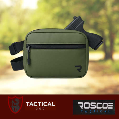 EDC Blush Khaki pistol bag open to show padded pistol compartment, magazine sleeves, internal pockets and adjustable shoulder strap.