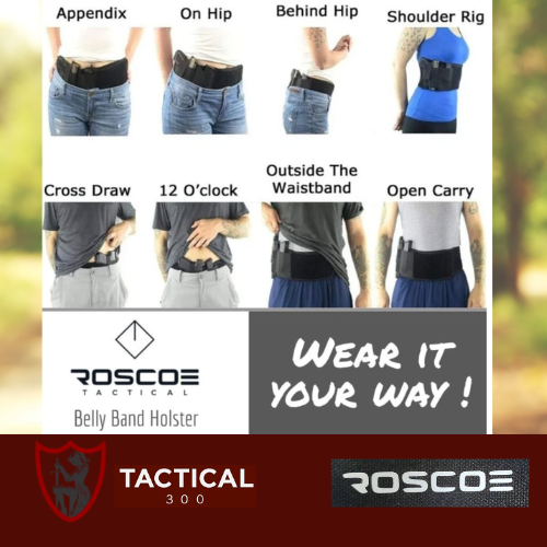 "Roscoe Tactical Bellyband Holster — breathable elastic concealed carry holster with magazine pouch and adjustable fit."