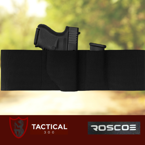 "Roscoe Tactical Bellyband Holster — breathable elastic concealed carry holster with magazine pouch and adjustable fit."