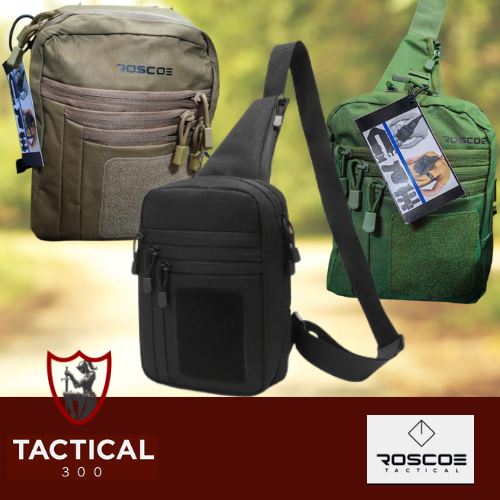 open to show padded pistol compartment, magazine pockets and adjustable shoulder strap