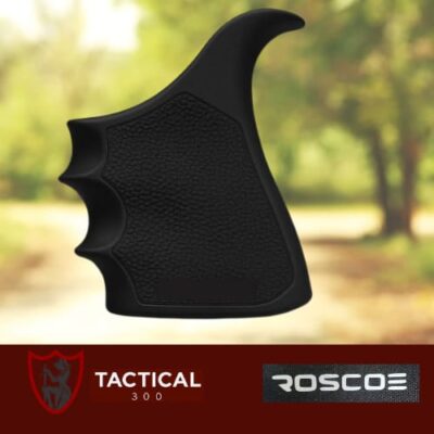 “Beaver Tail Rubber Grip for pistol — black ergonomic rubber grip with extended beavertail and textured surface.”