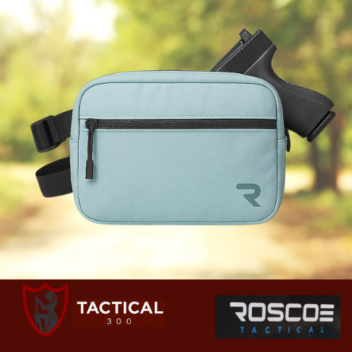 EDC Blush Khaki pistol bag open to show padded pistol compartment, magazine sleeves, internal pockets and adjustable shoulder strap.