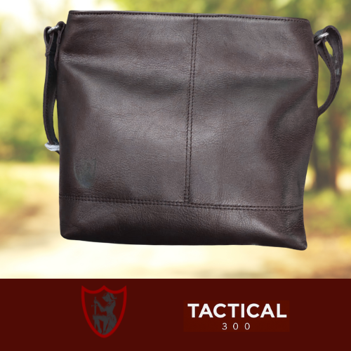 Tactical 300 leather concealed carry handbag brown with dual zip access for left and right hand draw