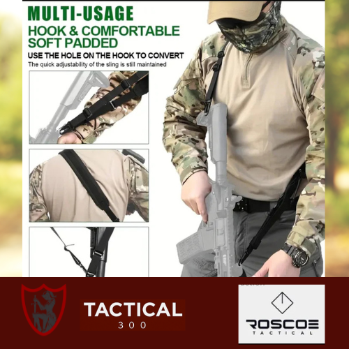 Two point rifle sling with quick adjust system providing secure weapon retention and comfortable hands-free carry