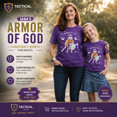 100% cotton adult Christian T-shirt – Jana Armor of God collection”