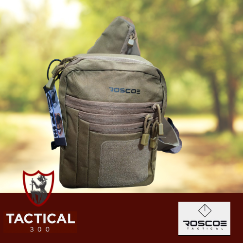 open to show padded pistol compartment, magazine pockets and adjustable shoulder strap