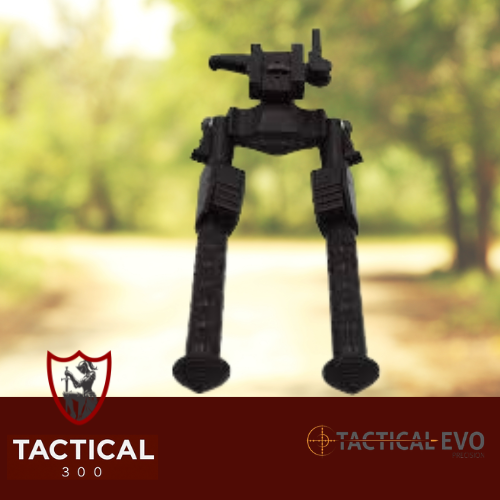 Tactical PRS Bi-Pod Weaver Black mounted on a precision rifle, featuring CNC-machined aerospace-grade aluminum construction, adjustable legs, tilt functionality, and a rugged black anodized finish for precision shooting and long-range applications.