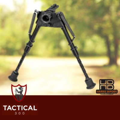 Harris S-BRM M-LOK Bipod with rotating base and notched legs, featuring direct M-LOK attachment, adjustable 6–9 inch height, spring-loaded leg deployment, and durable black finish for hunting and precision shooting.